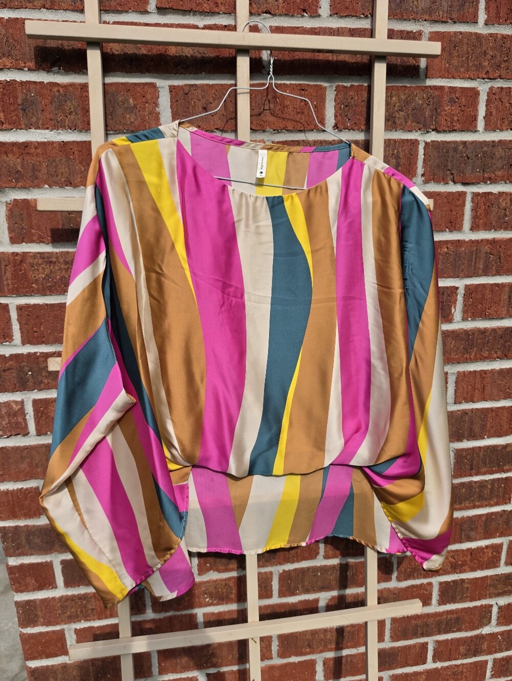 fab'rik Bold Stripes Tunic Top - Pink/Green/Gold Large